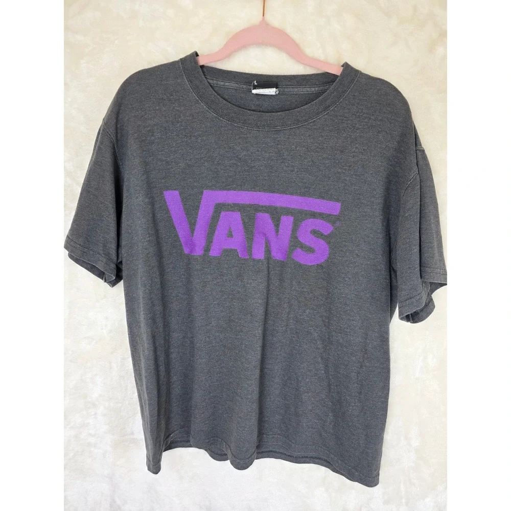Vans Mens Large Graphic T-Shirt Charcoal Gray Purple‎ Logo Skateboard